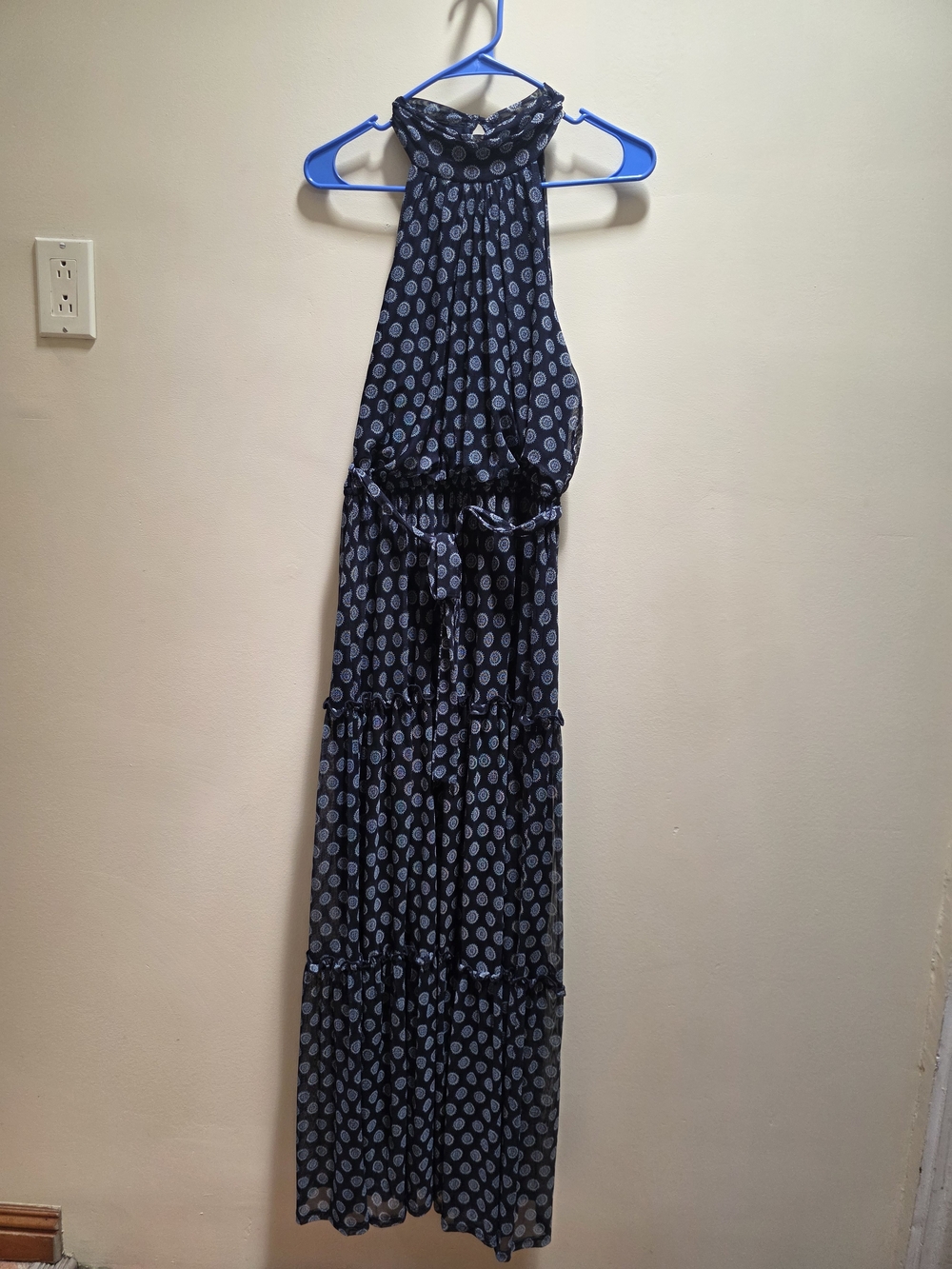 Kate And Lili Navy Halter Maxi Dress with Polka Dot Print SizeL